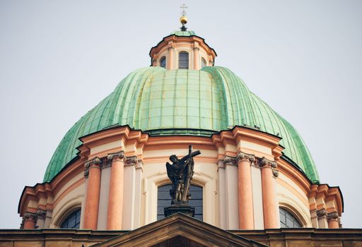 A closeup shot of the St. Francis Of Assisi Church in Prague under a clear sky