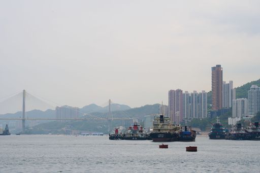 The Ting Kau Bridge with a fairy on it, Hong Kong at a cloudy day