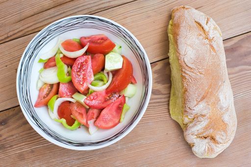 in Greece every summer, and as long as the heat lasts, we find outdoor tomatoes, cucumbers and peppers, we make them a village salad. Horiatiki salad
