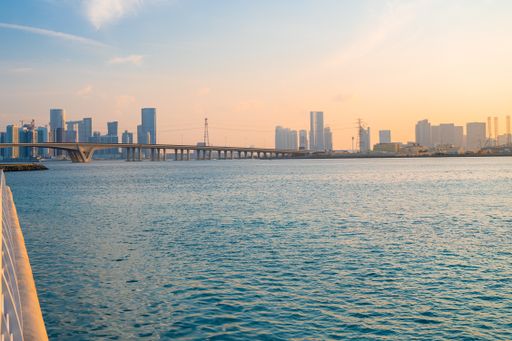 A beautiful shot of the Abu Dhabi skyline in the United Arab Emirates