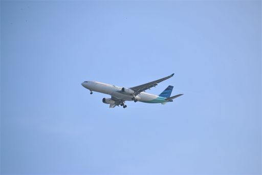 Plane in front of blue skies