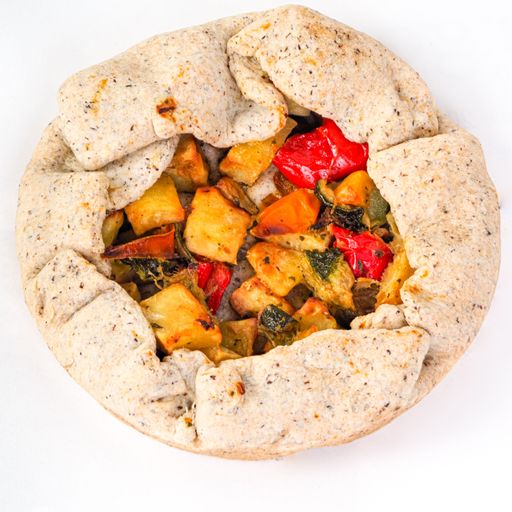 An isolated shot of a vegetable pie in a white background