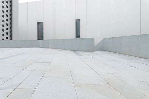 empty ground floor in front of modern architecture exterior.