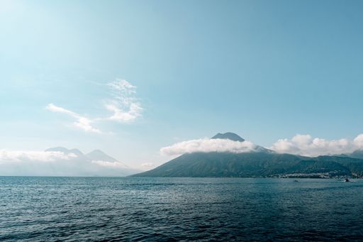 A mesmerizing landscape view of the Lake Atitlan with mountains, Guatemala, Central America