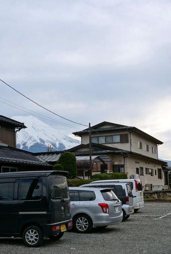 The town at the foot of Mount Fuji with fresh air and clean roads in cloudy sky background