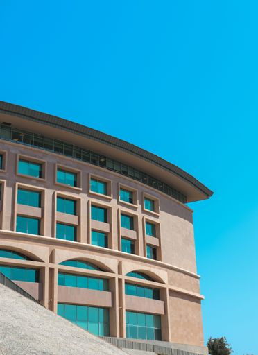 A vertical shot of the architectural solutions of the Tumo building in Yerevan, Armenia