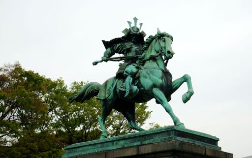 A close-up shot of the statue of Kusunoki Masashige in Japan.