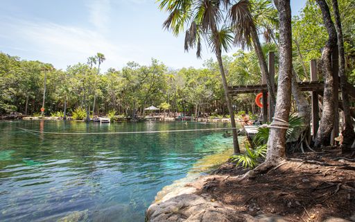 Cenote Corazon del Paraiso is popular with travelers looking to swim and sunbathe in Mexico's Riviera Maya.