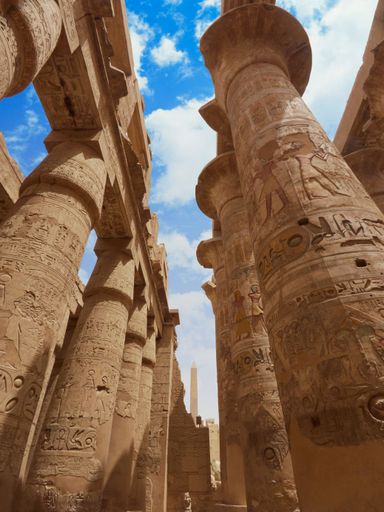The wonderful pillars of the design of Egyptian Karnak temple in Luxor city