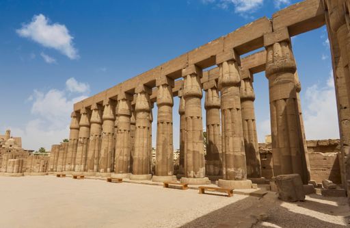 The wonderful pillars of the design of Egyptian Karnak temple in Luxor city