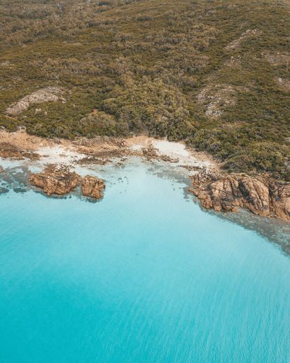 A vertical shot of a beautiful landscape with a sea and tropical forests