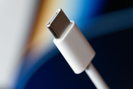 Close up of white USB-C male connector