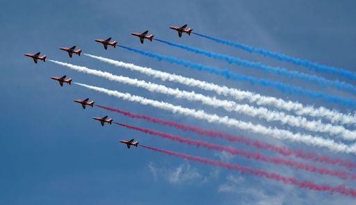 The Colorful Arrows RAF displays aircraft during the Queens Platinum Jubilee flypast in London, UK