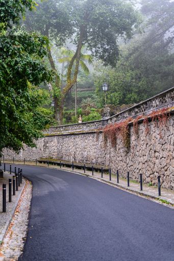 In the village of Sintra the road that passes near Quinta da Regaleira