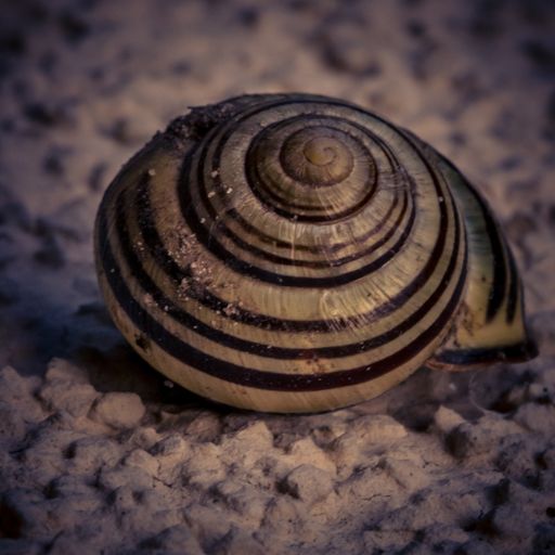 A selective focus shot of snail shell on the stones