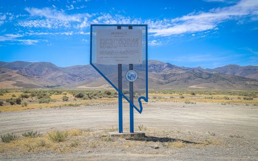 The state historic marker for the former mining town of Unionville, Nevada.
