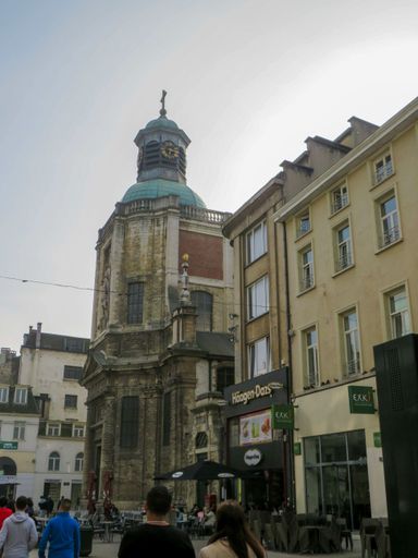 A vertical shot of the Church of Our Lady of Finistere in the City of Brussels, Belgium