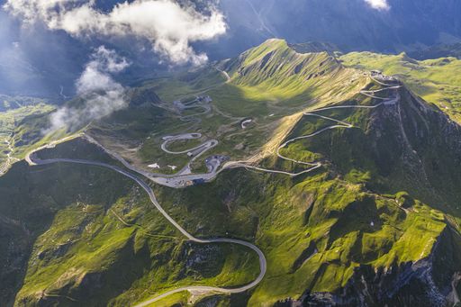 An aerial shot of the Grossglockner high alpine roads at daytime in Austria