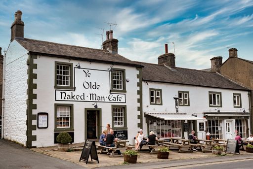 Customers at The Naked Man Cafe in Settle Yorkshire