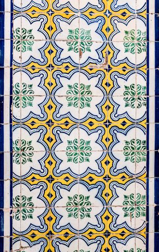 Azulejo. The traditional tiles used to decorate walls and floors in Portugal