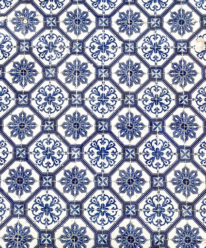 Azulejo. The traditional tiles used to decorate walls and floors in Portugal