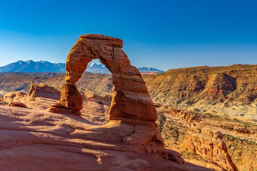 An aerial view of beautiful mountains in Arches National Park, UT, USA
