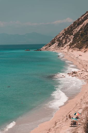 A vertical shot of a beach on Lefkada island, Greece