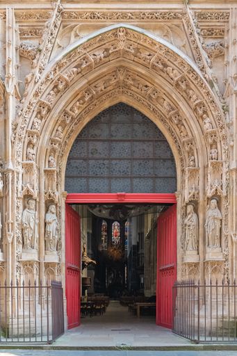 Paris, the beautiful Saint-Merri church in the center, the entry porch