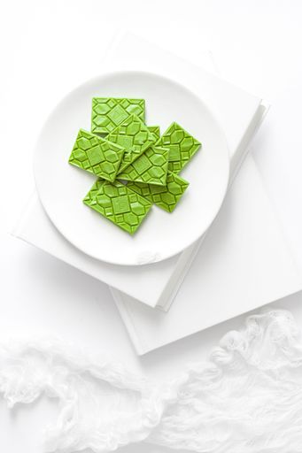 A top view shot of green matcha chocolate bars