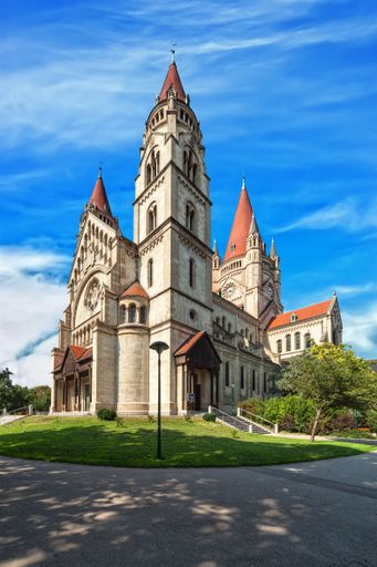 The vertical shot of the St. Francis of Assisi Church, Vienna, Austria