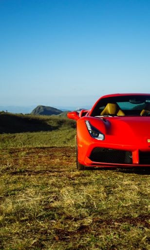 A vertical shot of a red Ferrari 488 GTB. Belo Horizonte, Brazil.