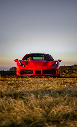 A vertical shot of a red Ferrari 488 GTB. Belo Horizonte, Brazil.