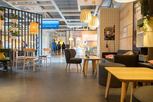 A modern cafe in an IKEA furniture and home appliance store in Poznan, Poland
