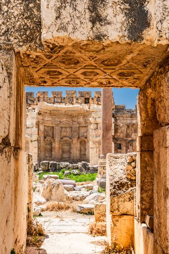 Baalbek Roman temple ruins in Baalbek, Lebanon . It was a place for worship and became a cornerstone of ancient civilization as early as 9000 BC.