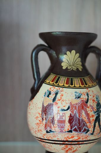 A closeup shot of painted vase design