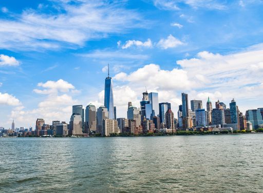 A skyline of the contemporary New York City in the morning