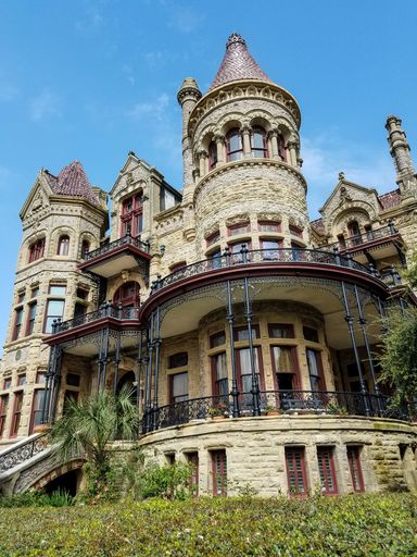 A beautiful low-angle shot of Bishop's Palace, Galveston
