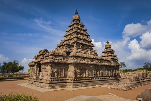 Shore temple built by Pallavas is UNESCOs World Heritage Site located at Mamallapuram or Mahabalipuram in Tamil Nadu, South India.