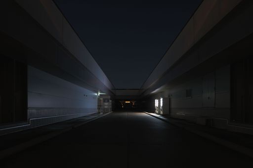 A tunnel in a market in Toyosu, Tokyo, Japan at night