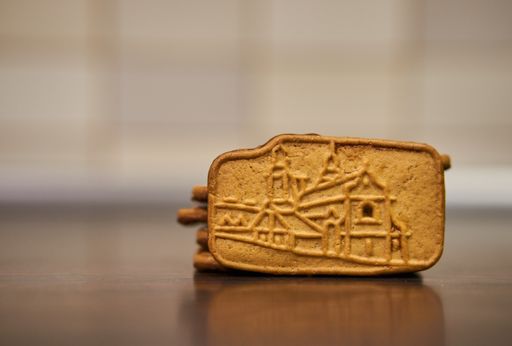 Polish Krakuski ginger biscuits on a wooden table