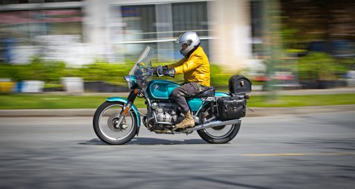 A dashing motorcycle in motion in Vancouver with blurred background