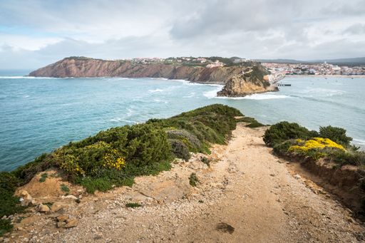 The island of the municipality of Nazare in Portugal taken from the island across it