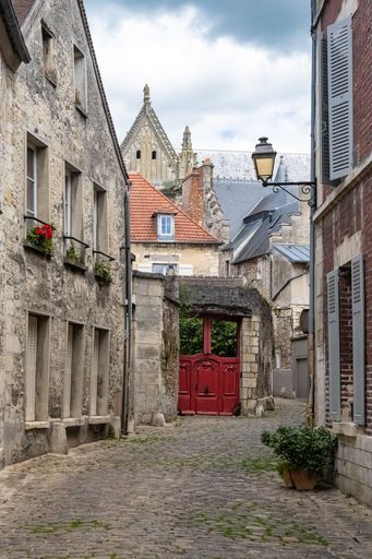 Senlis, medieval city in France, typical street with ancient houses