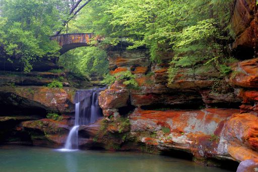 A long exposure shot of Upper Old Man's Cave Falls at Hocking Hills State Park, Ohio, United States