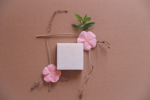 Flat lay  mock up of a handmade organic vegan soap bar