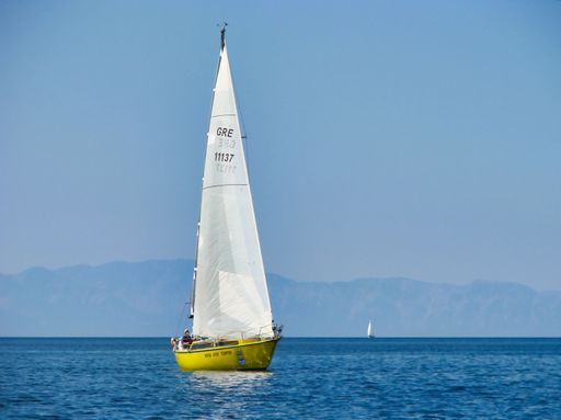 Sailing boats in the sailing races of the Northern Sporades, Steni Valla village, Alonissos island, Greece