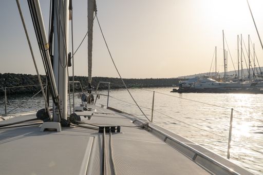A beautiful view of a sailing yacht entering St Raphael Marina in Limassol