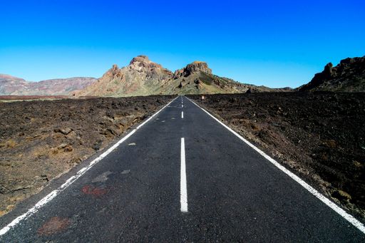 Long Empty Desert Asphalt Road in El Hierro Canary Islands Spain