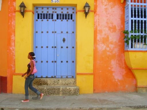 Street life and colorful colonial architecture in Cartagena , Colombia