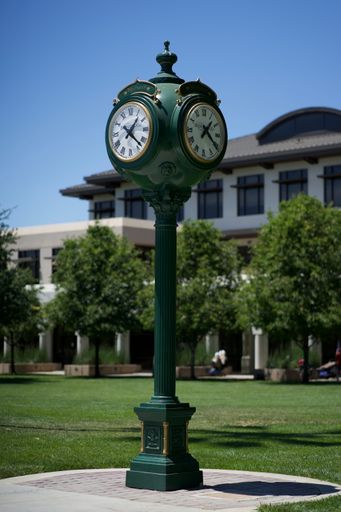 A vertical shot of the street clock  in a park on a sunny day